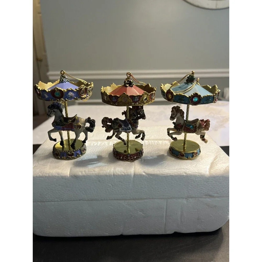 Bradford Edition Horse Carousels for All Seasons Ornaments 3pc NIB COA